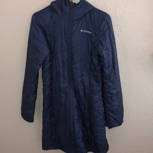 navy blue long columbia jacket